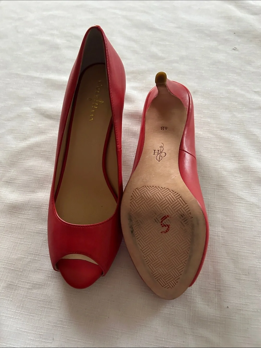 Cole Haan Red Peep-Toe Leather Pumps